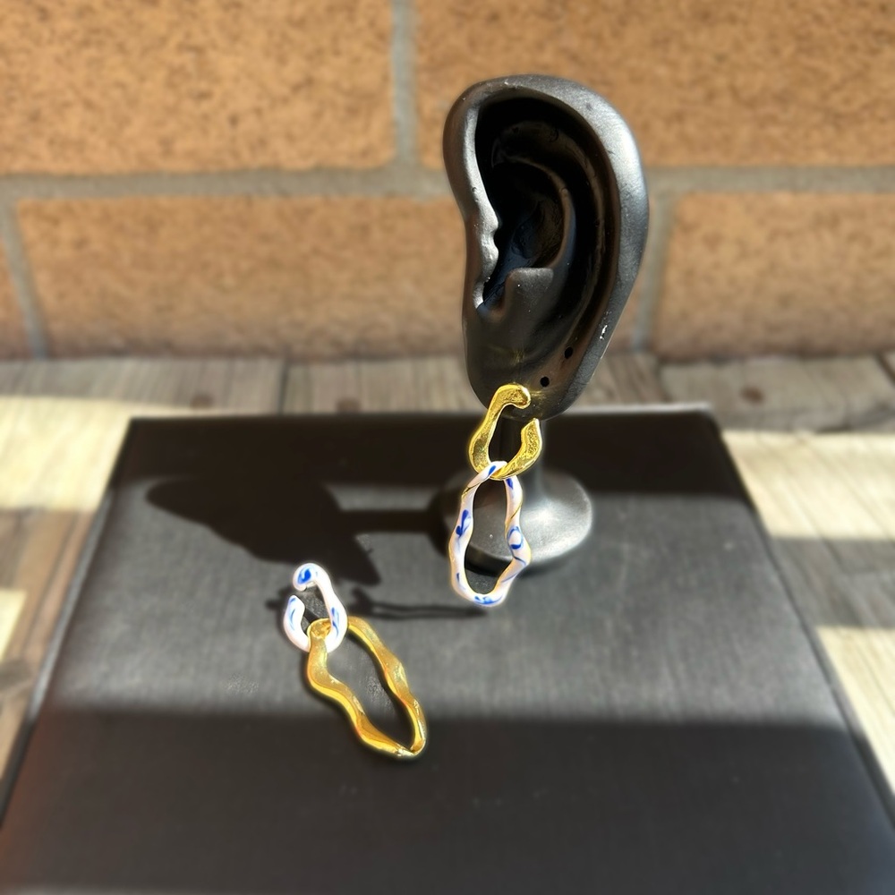 Gold and Blue Dangle Earrings